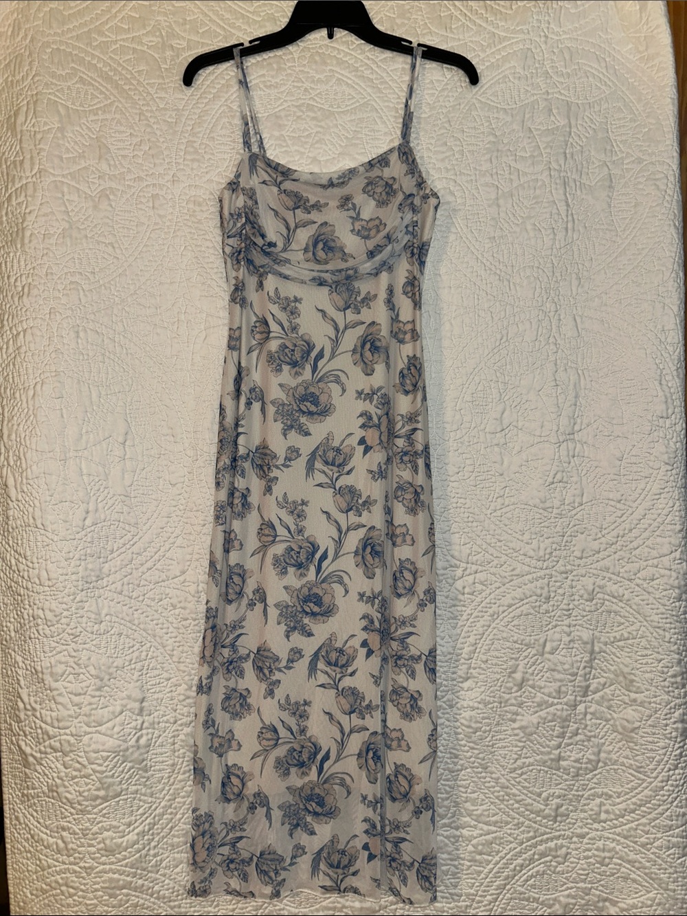 See You Monday Blue Floral Midi Slip Dress on Cream